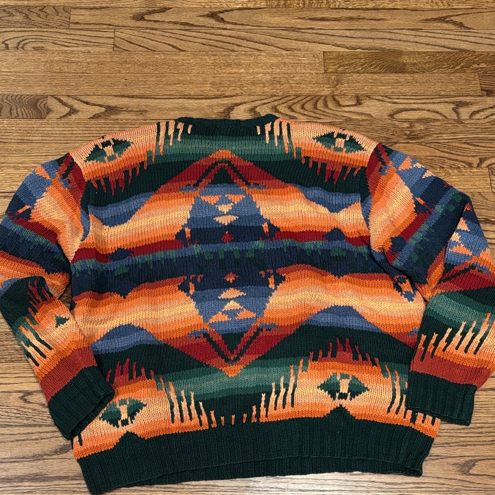 Hand knit Polo by Ralph Lauren Men's Multicolor Southwestern Crewneck Sweater - Picture 9 of 10